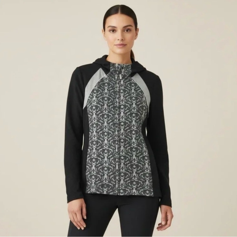 Anthropologie Black and Gray Patterned Zip Hoodie